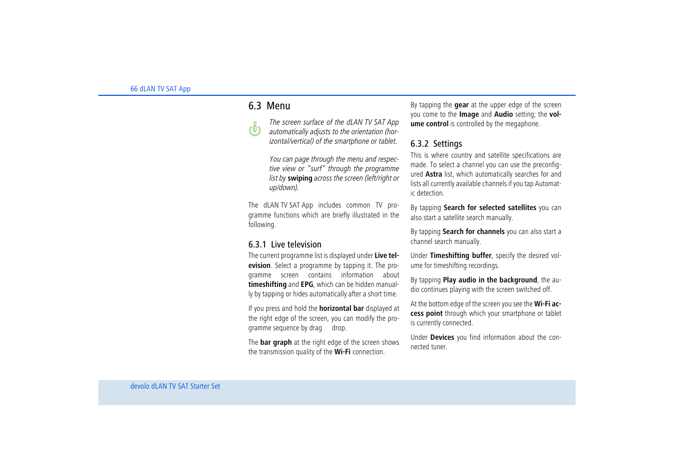 3 menu, 1 live television, 2 settings | Menu, Live television, Settings | Devolo dLAN TV SAT Starter Set User Manual | Page 67 / 85