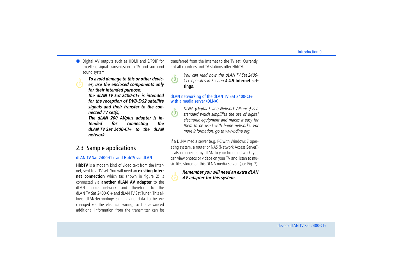 3 sample applications, Sample applications | Devolo dLAN TV Sat 2400-CI+ User Manual | Page 10 / 53