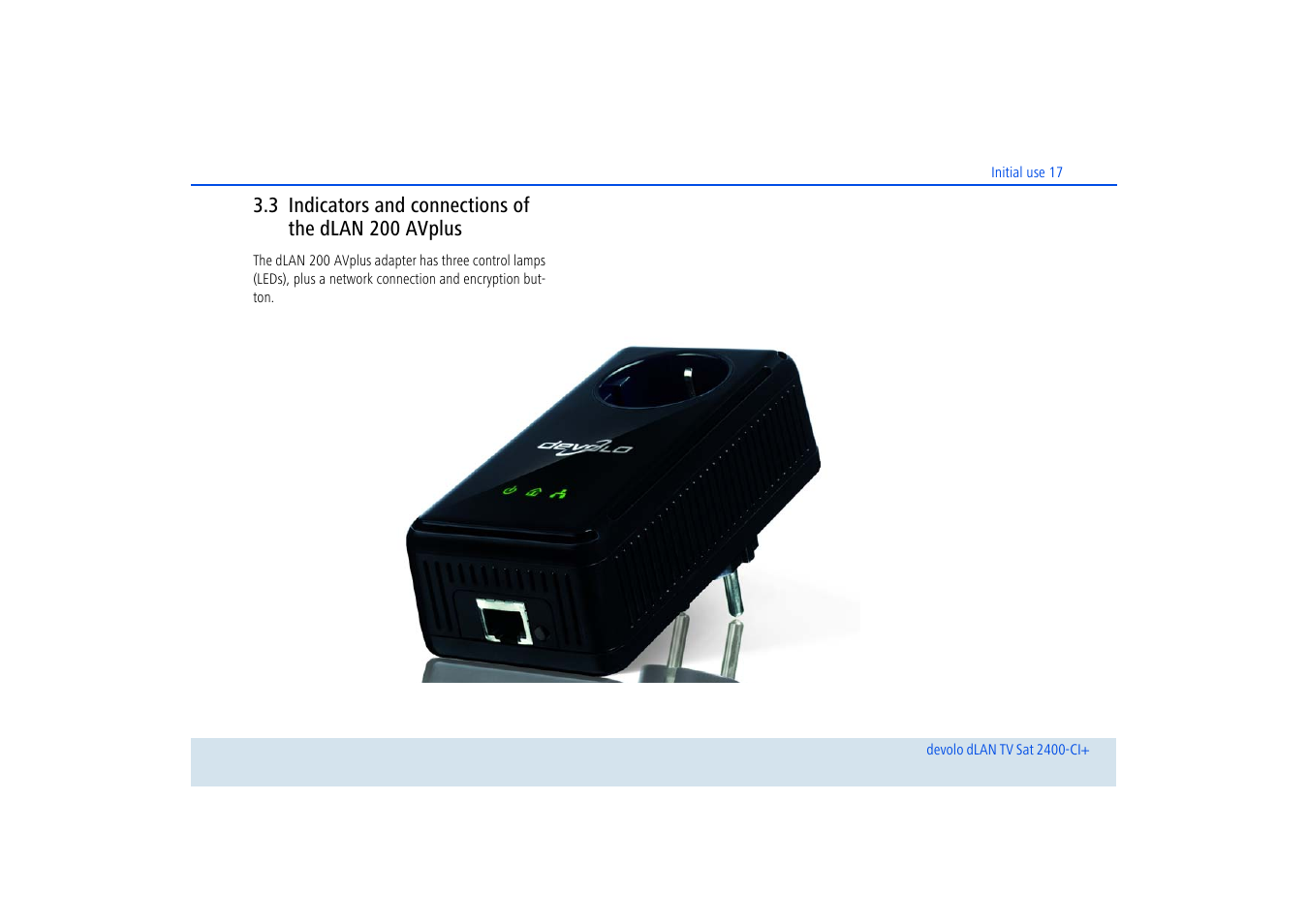 Indicators and connections of the dlan 200 avplus | Devolo dLAN TV Sat 2400-CI+ User Manual | Page 18 / 53