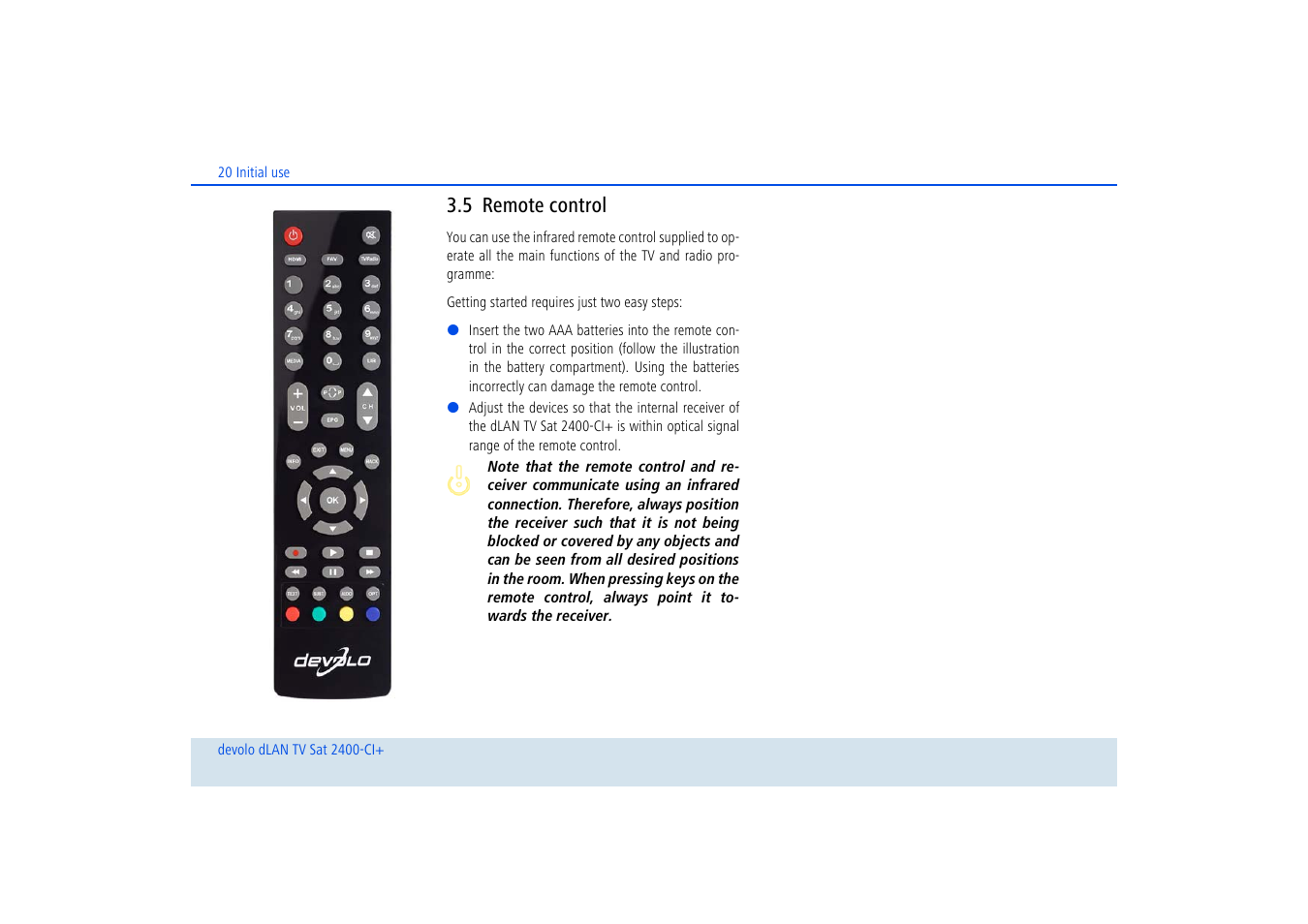 5 remote control, Remote control | Devolo dLAN TV Sat 2400-CI+ User Manual | Page 21 / 53