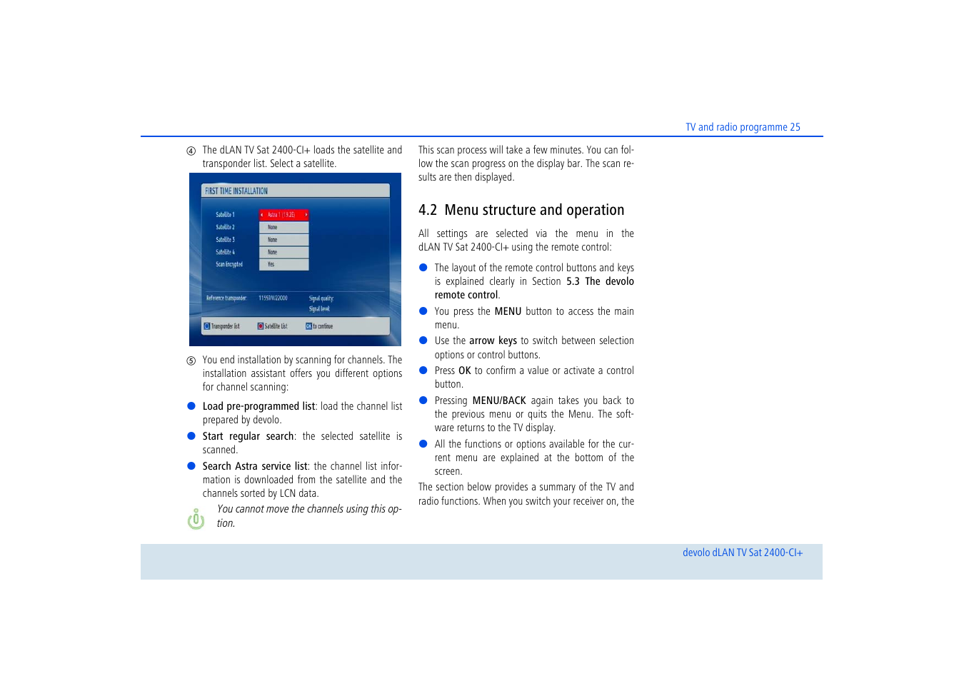 2 menu structure and operation, Menu structure and operation | Devolo dLAN TV Sat 2400-CI+ User Manual | Page 26 / 53