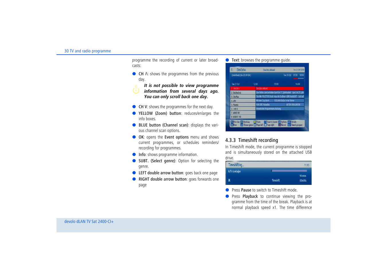 3 timeshift recording, Timeshift recording | Devolo dLAN TV Sat 2400-CI+ User Manual | Page 31 / 53