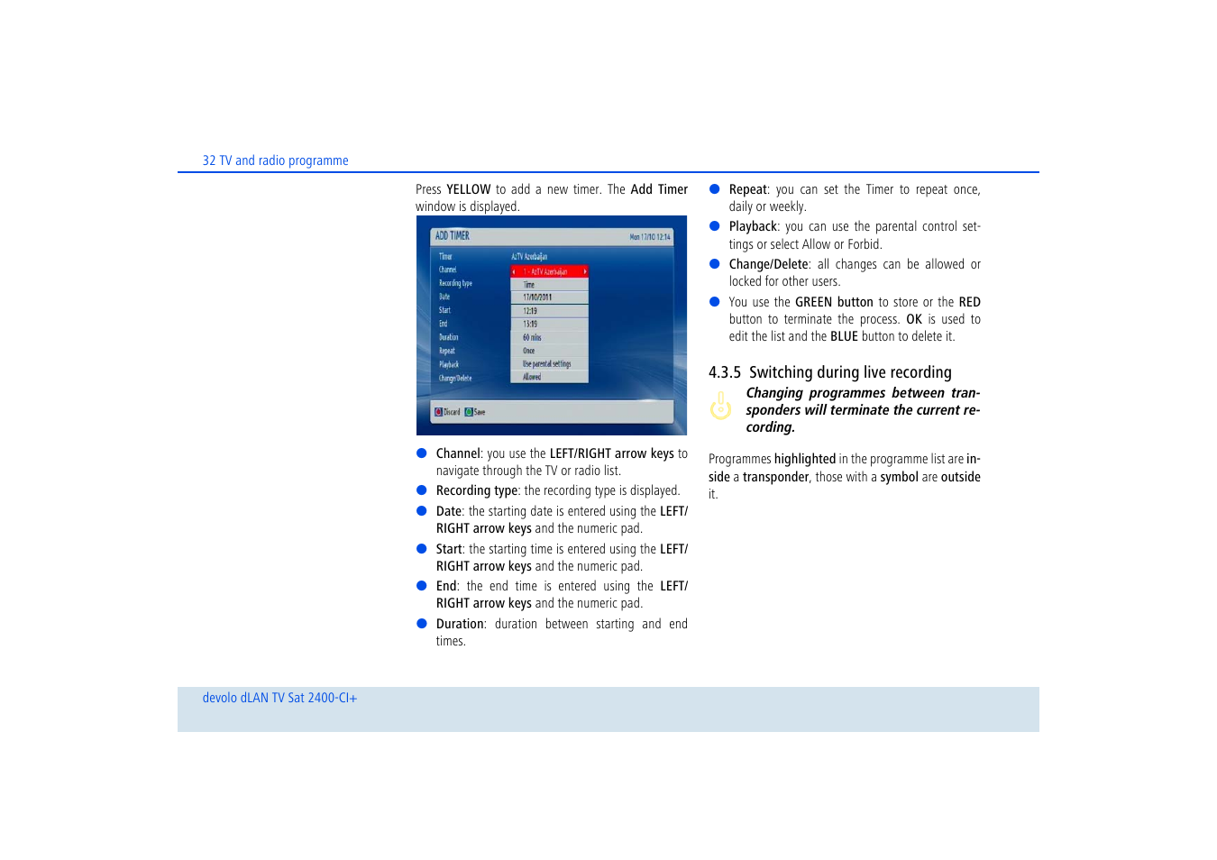 5 switching during live recording, Switching during live recording | Devolo dLAN TV Sat 2400-CI+ User Manual | Page 33 / 53