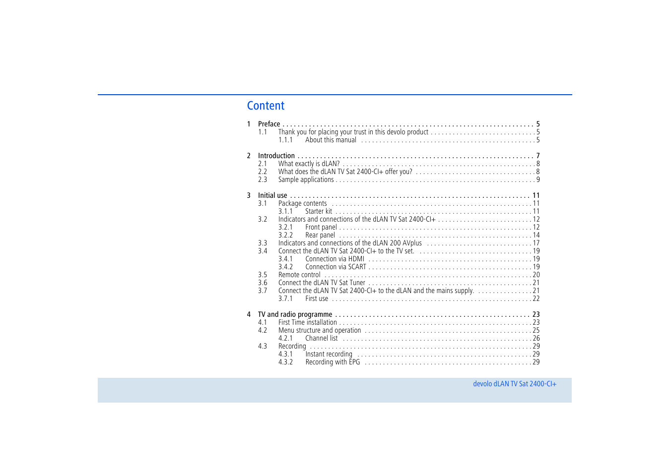 Content | Devolo dLAN TV Sat 2400-CI+ User Manual | Page 4 / 53