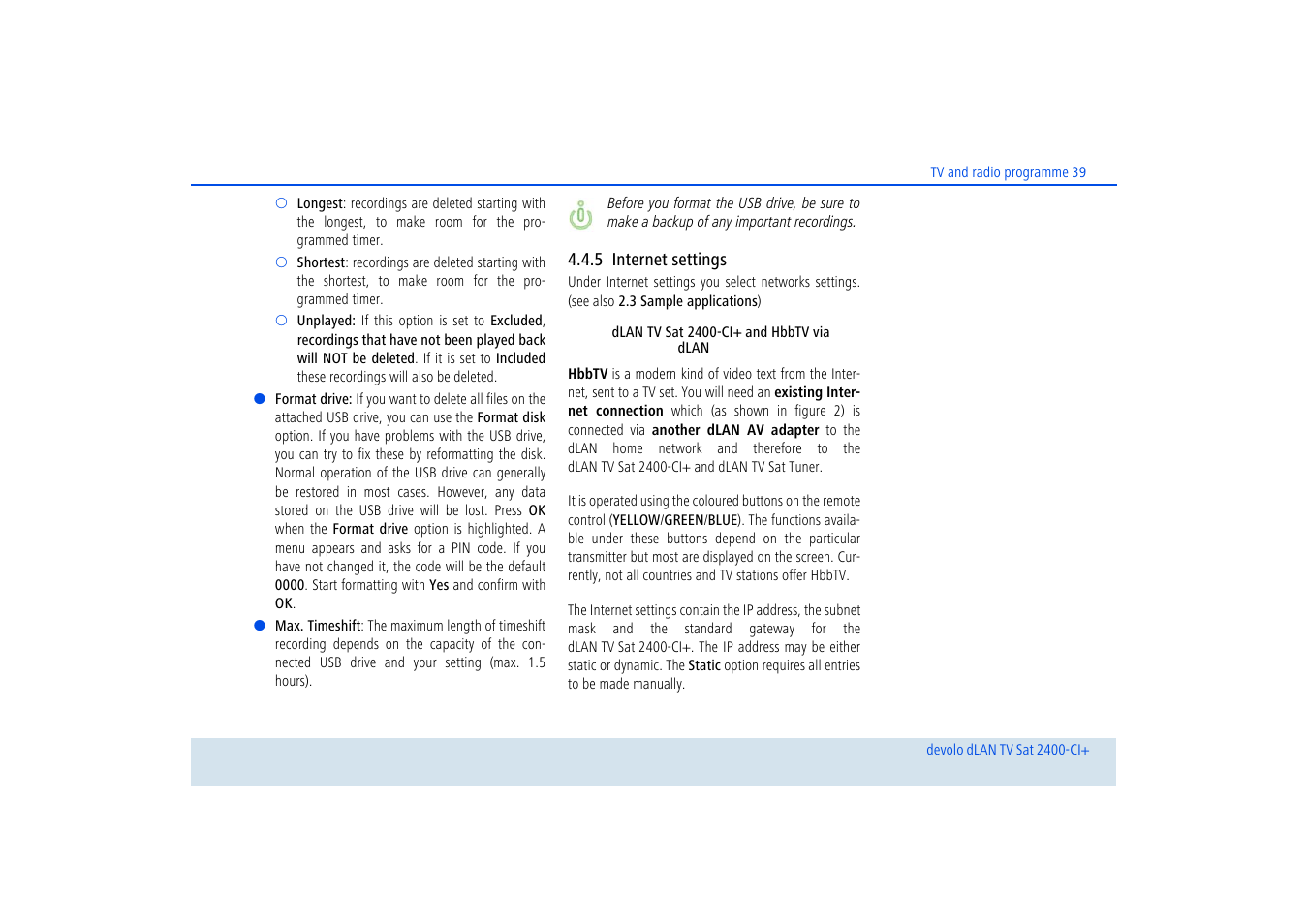 5 internet settings, Internet settings | Devolo dLAN TV Sat 2400-CI+ User Manual | Page 40 / 53