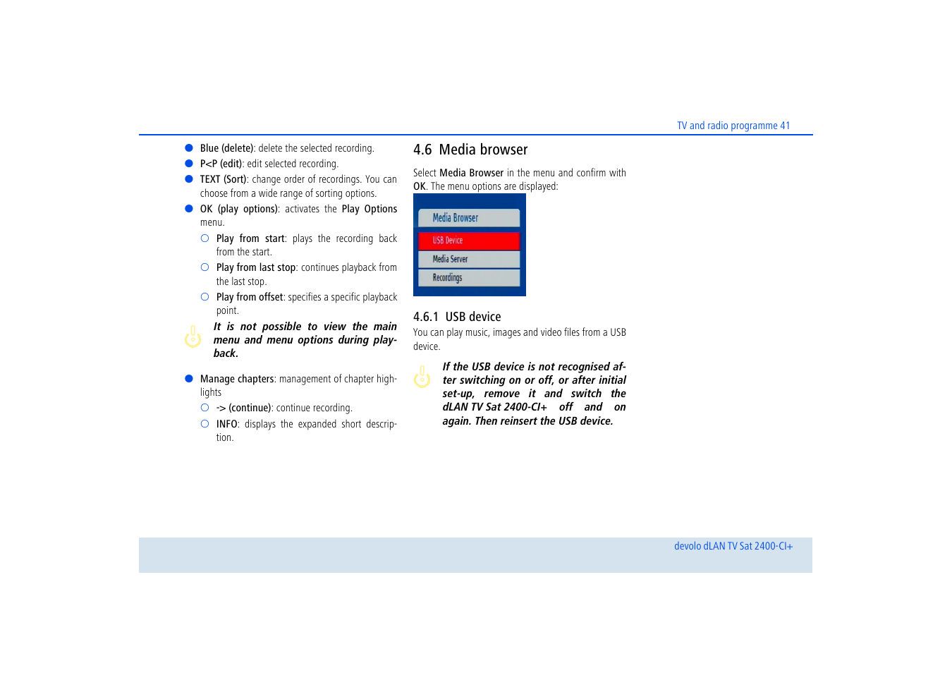 6 media browser, 1 usb device, Media browser | Usb device | Devolo dLAN TV Sat 2400-CI+ User Manual | Page 42 / 53