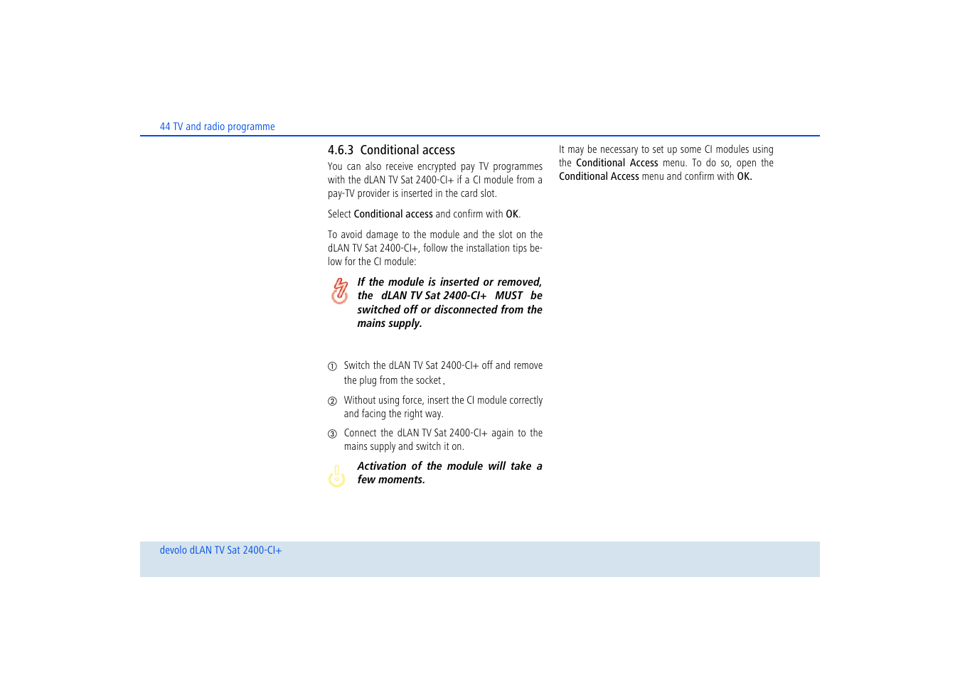 3 conditional access, Conditional access | Devolo dLAN TV Sat 2400-CI+ User Manual | Page 45 / 53