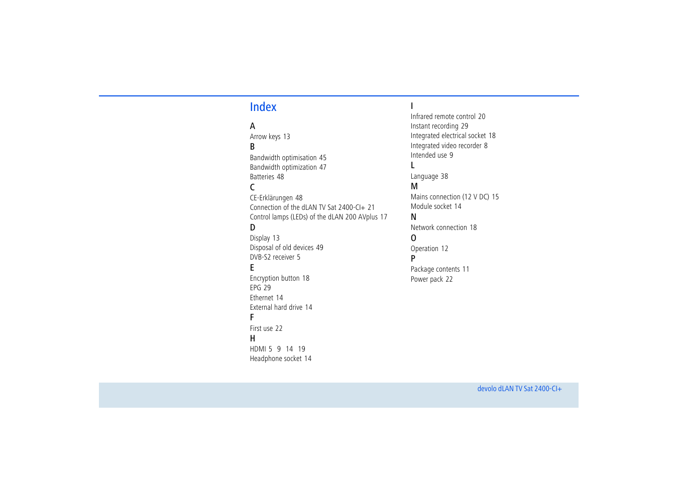 Index | Devolo dLAN TV Sat 2400-CI+ User Manual | Page 52 / 53
