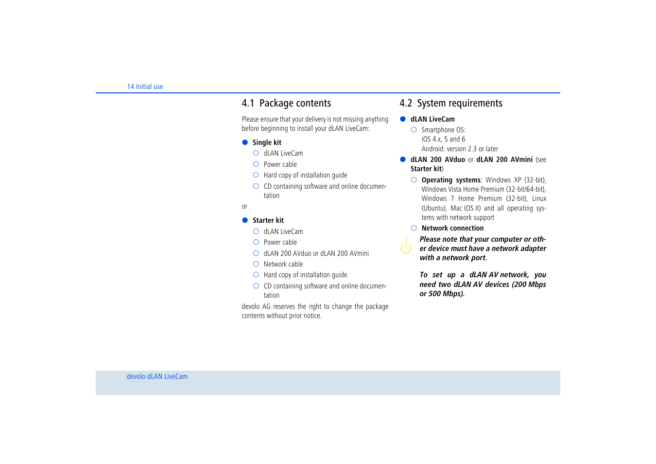 1 package contents, 2 system requirements, Package contents | System requirements | Devolo dLAN LiveCam User Manual | Page 15 / 37