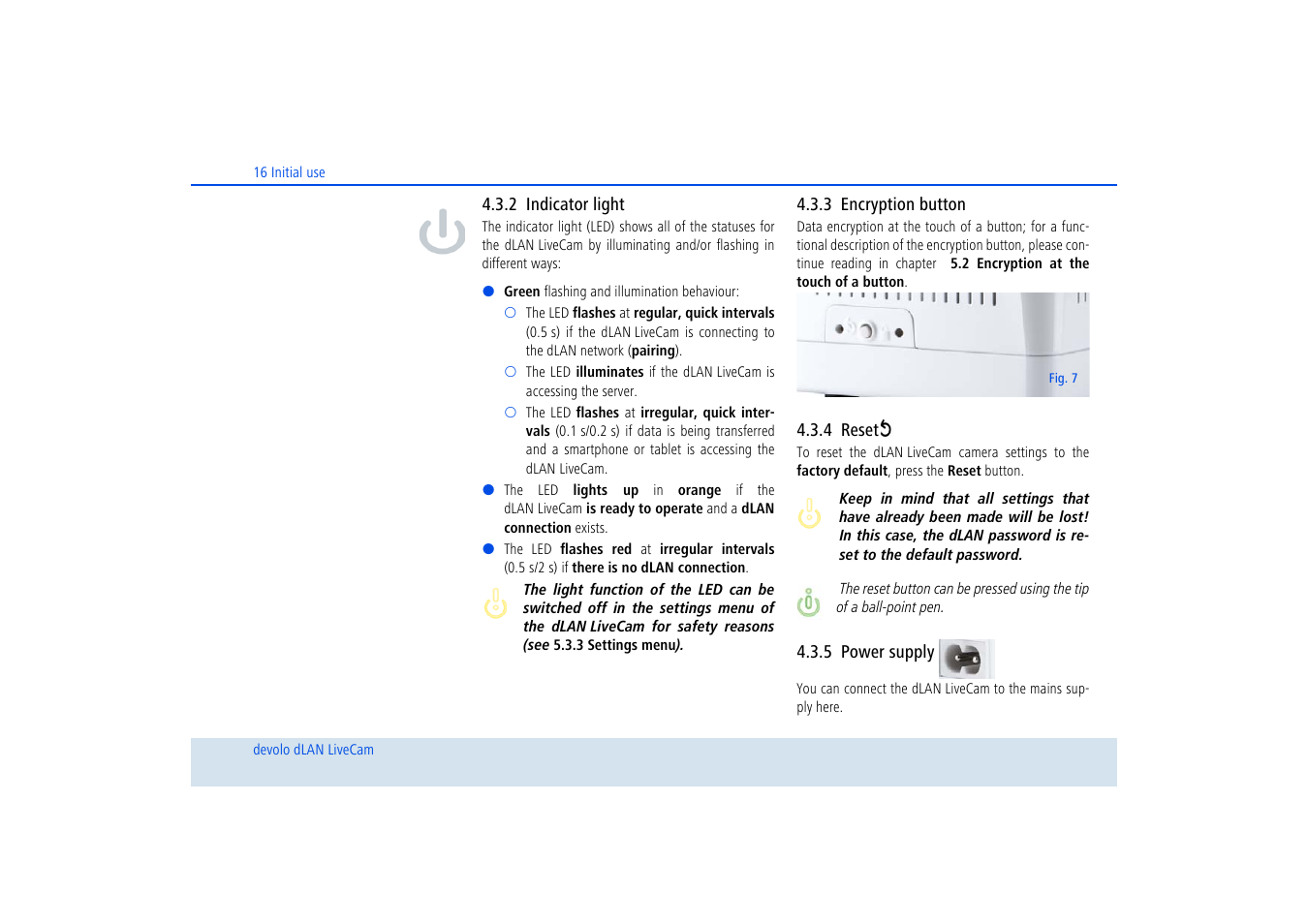 2 indicator light, 3 encryption button, 4 reset | 5 power supply, Indicator light, Encryption button, Reset, Power supply | Devolo dLAN LiveCam User Manual | Page 17 / 37
