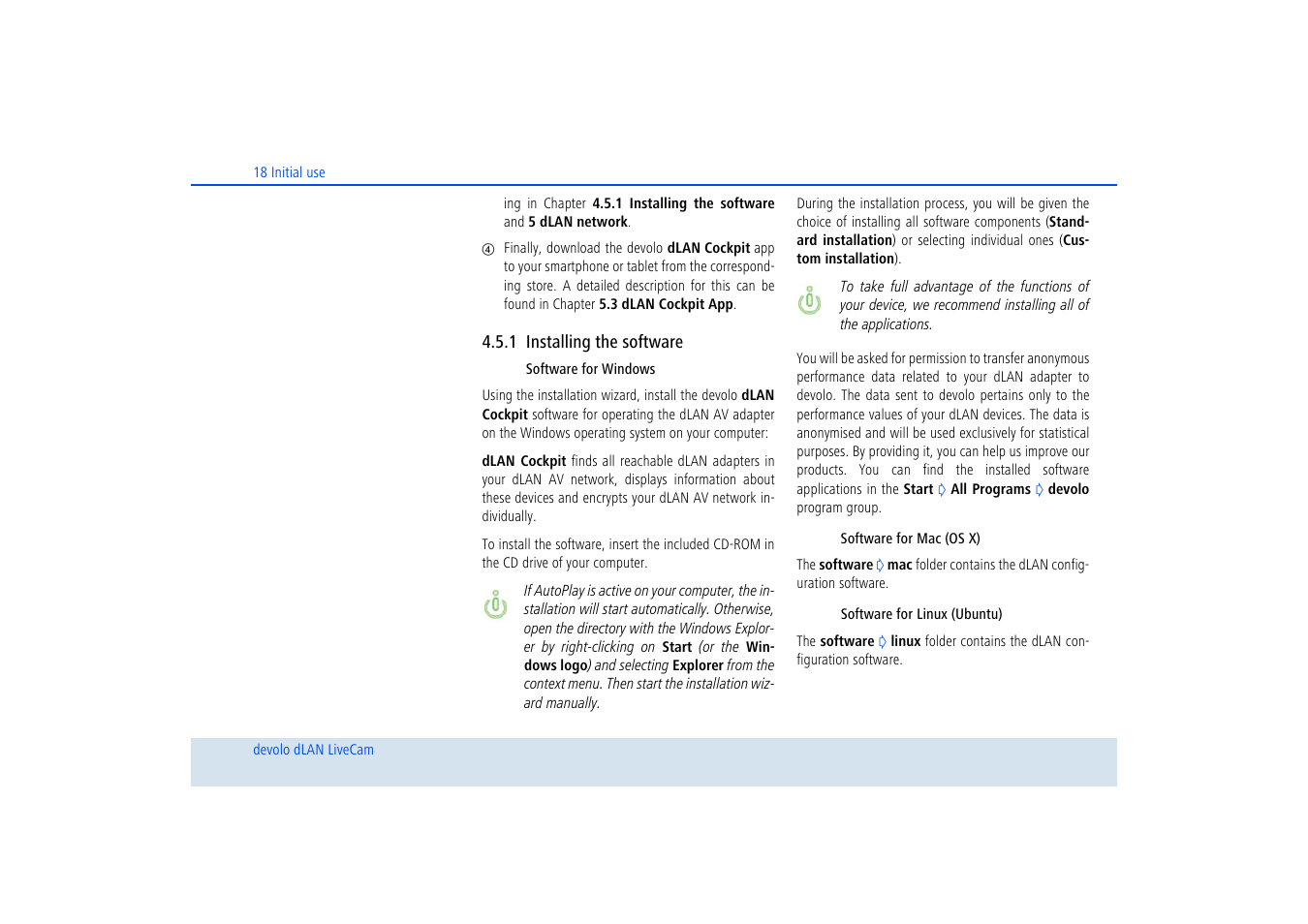 1 installing the software, Installing the software | Devolo dLAN LiveCam User Manual | Page 19 / 37