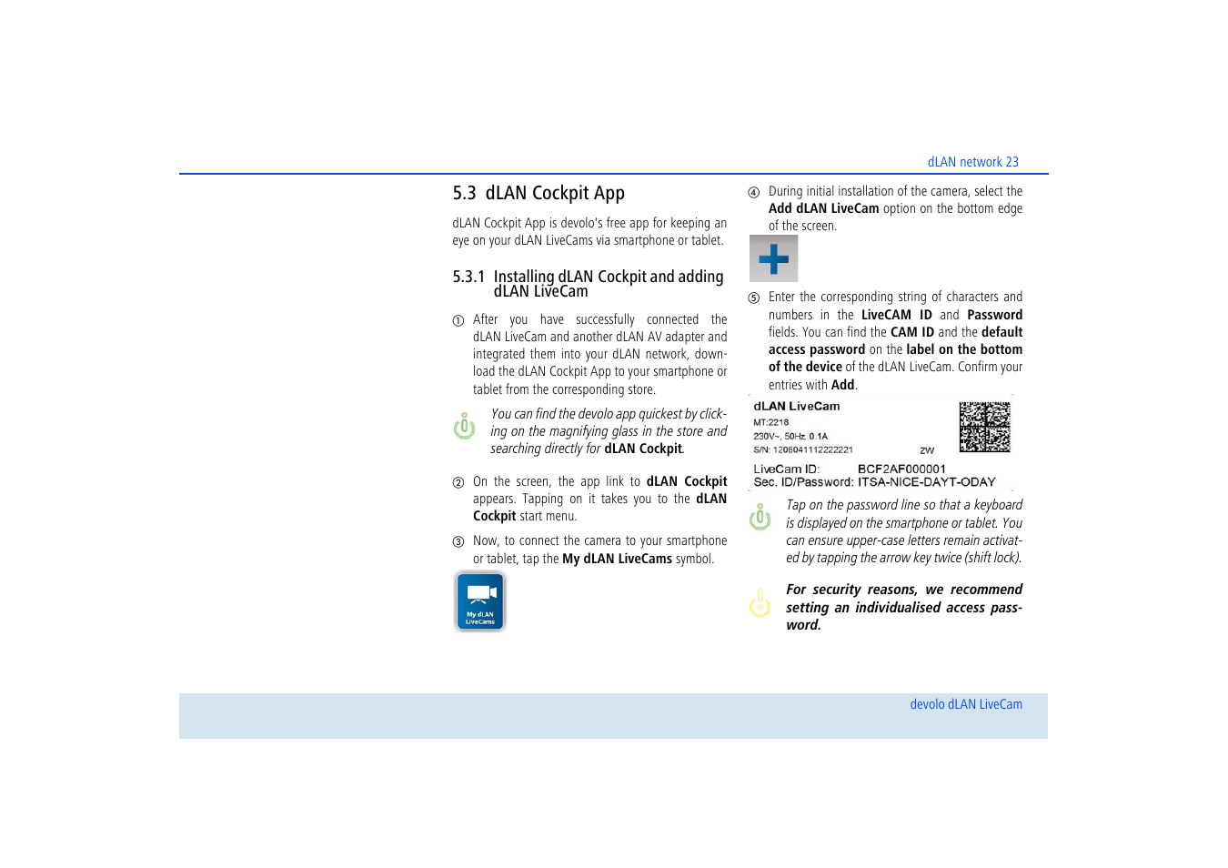 3 dlan cockpit app, 1 installing dlan cockpit and adding dlan livecam, Dlan cockpit app | Installing dlan cockpit and adding dlan livecam | Devolo dLAN LiveCam User Manual | Page 24 / 37