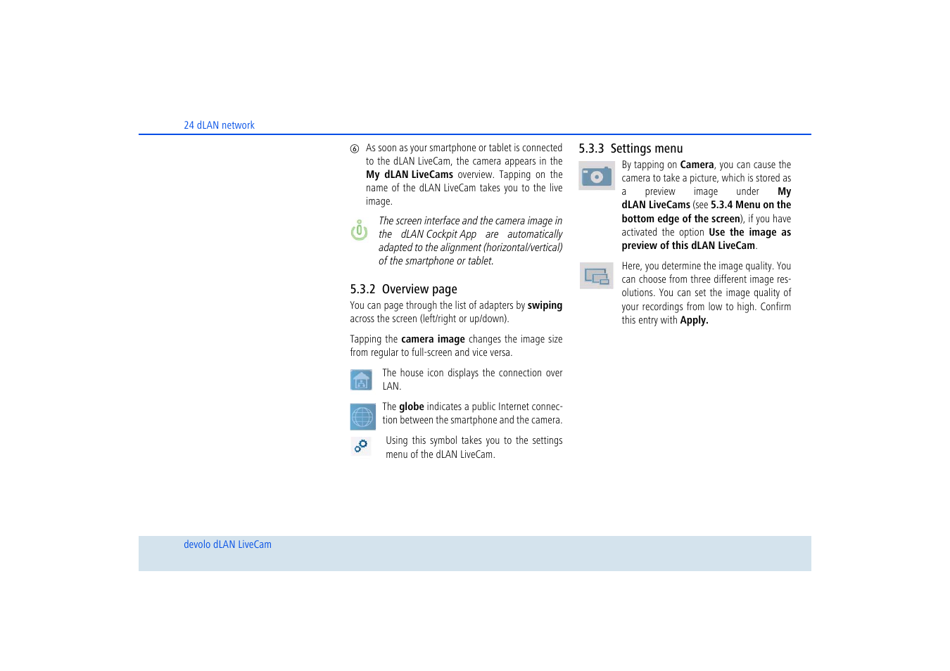 3 settings menu, Settings menu | Devolo dLAN LiveCam User Manual | Page 25 / 37