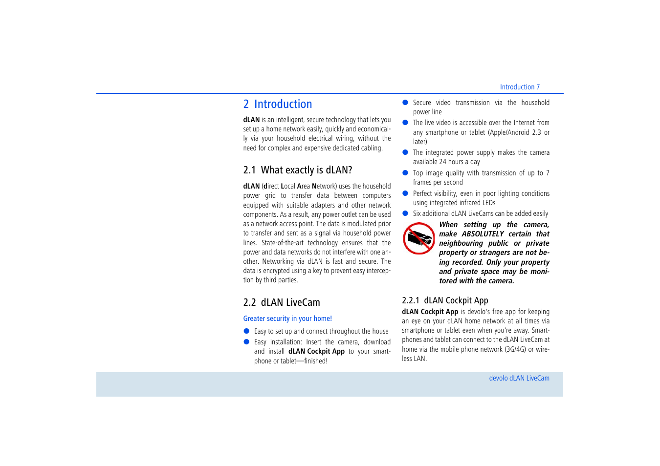 2 introduction, 1 what exactly is dlan, 2 dlan livecam | 1 dlan cockpit app, What exactly is dlan, Dlan livecam, Dlan cockpit app | Devolo dLAN LiveCam User Manual | Page 8 / 37