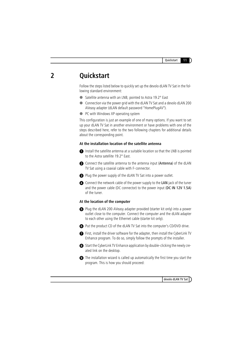 2 quickstart, 2quickstart | Devolo dLAN TV Sat User Manual | Page 11 / 72