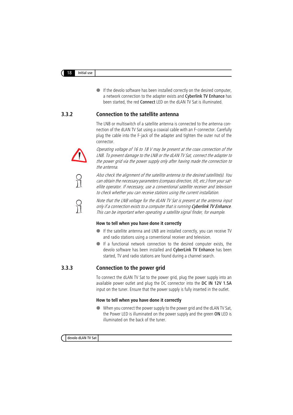 2 connection to the satellite antenna, 3 connection to the power grid, Connection to the satellite antenna | Connection to the power grid | Devolo dLAN TV Sat User Manual | Page 18 / 72