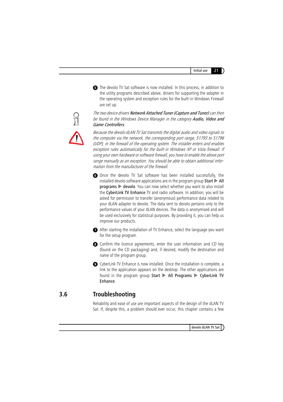 6 troubleshooting, Troubleshooting | Devolo dLAN TV Sat User Manual | Page 21 / 72