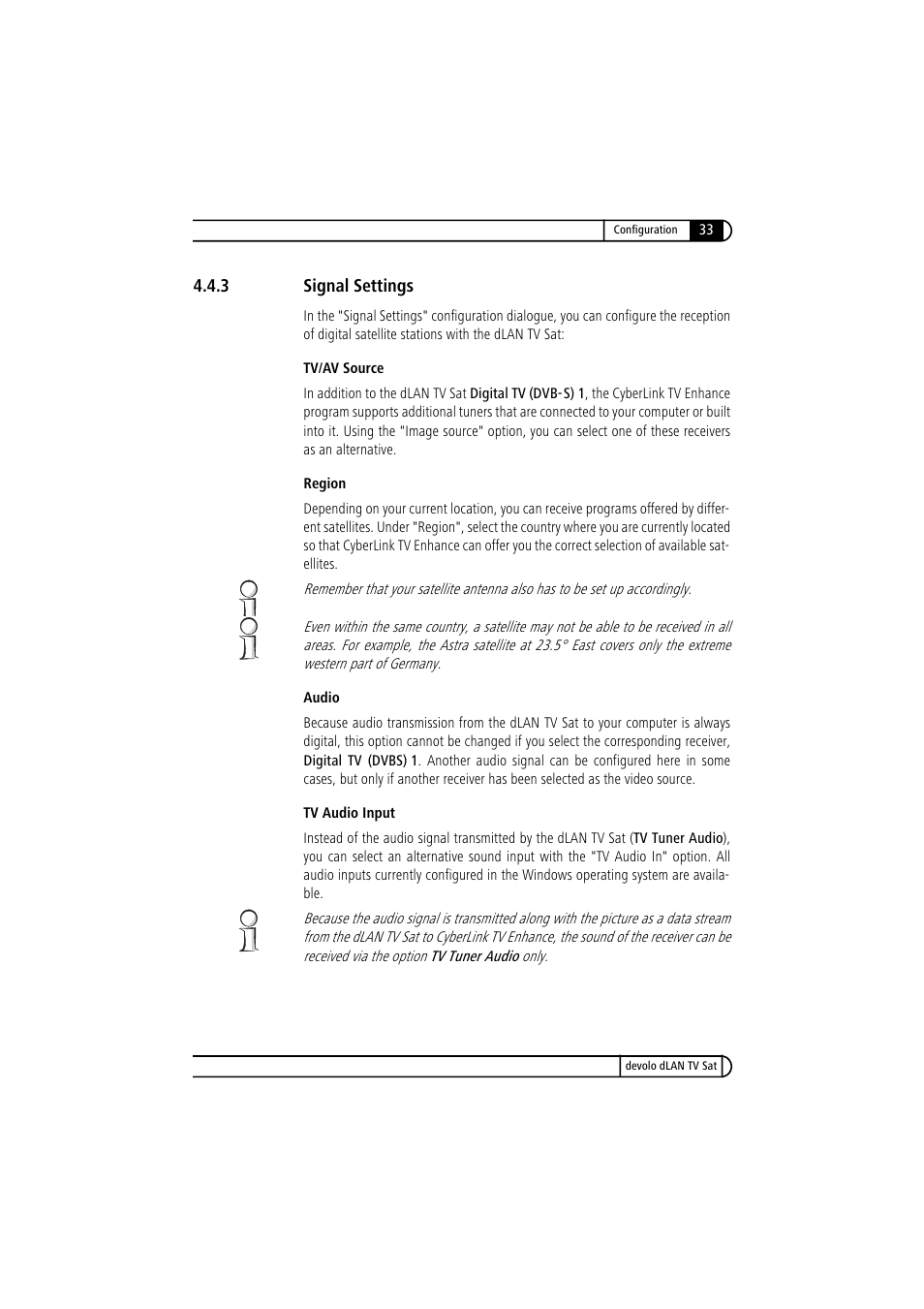 3 signal settings, Signal settings | Devolo dLAN TV Sat User Manual | Page 33 / 72