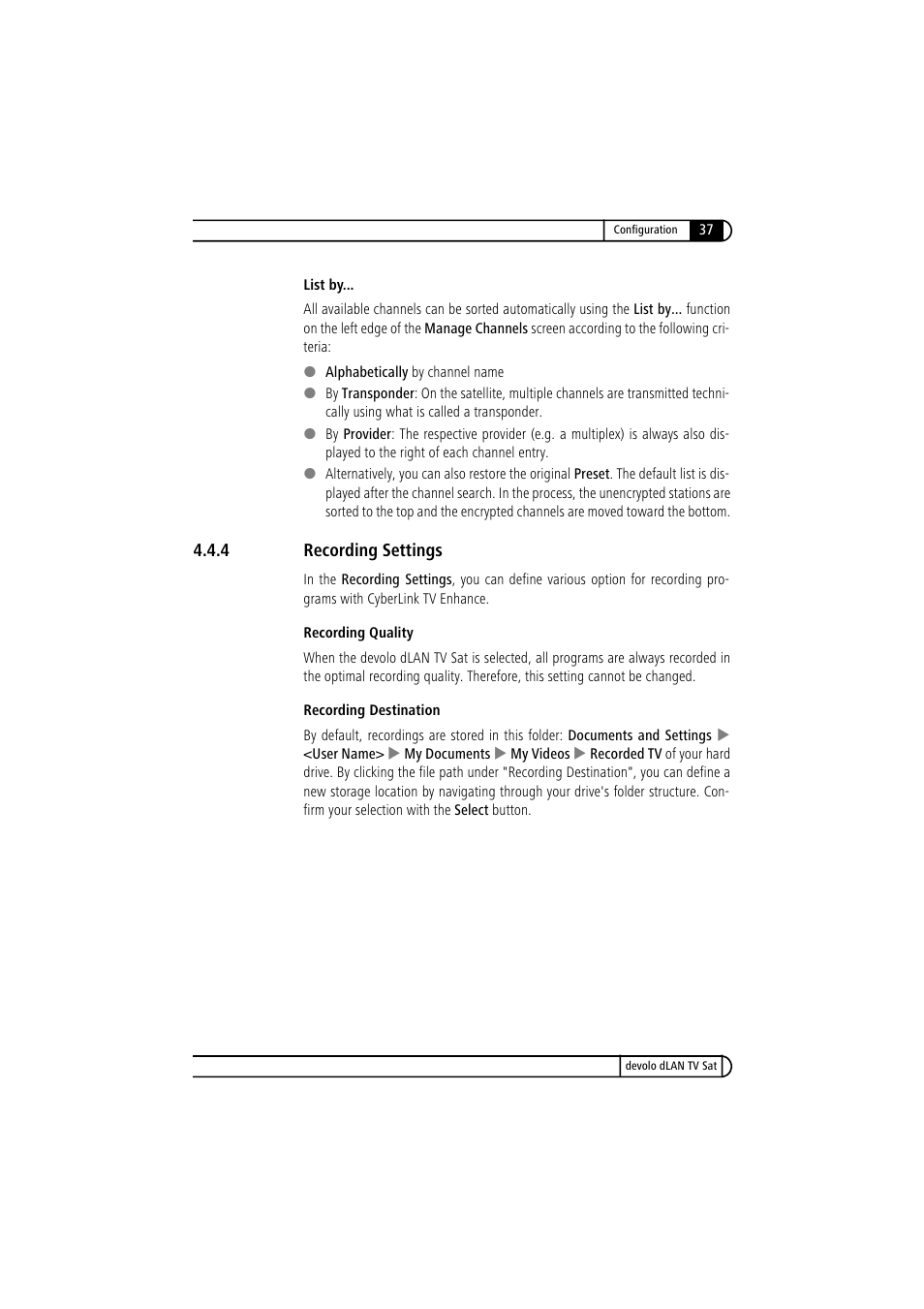 4 recording settings, Recording settings | Devolo dLAN TV Sat User Manual | Page 37 / 72