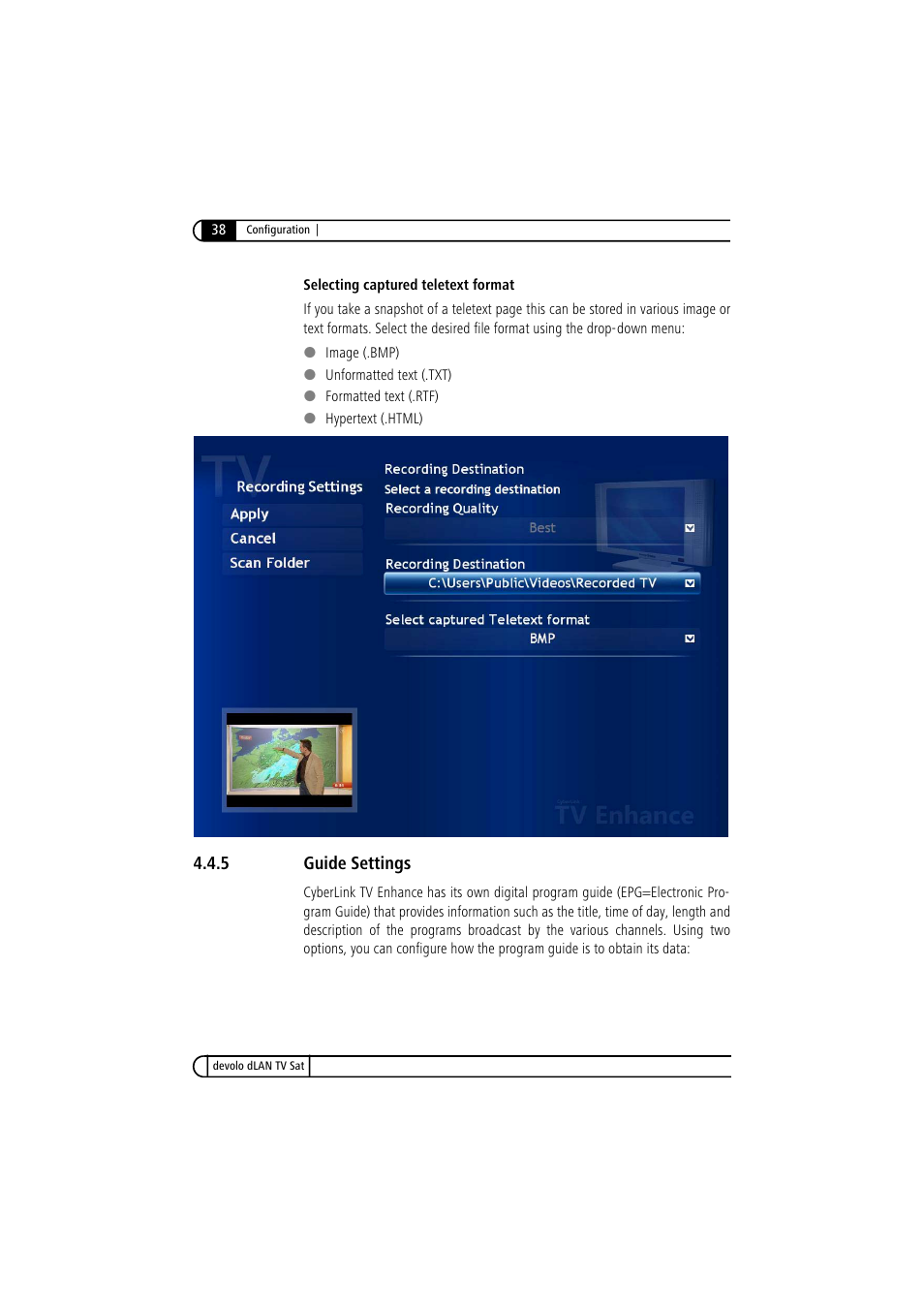 5 guide settings, Guide settings | Devolo dLAN TV Sat User Manual | Page 38 / 72