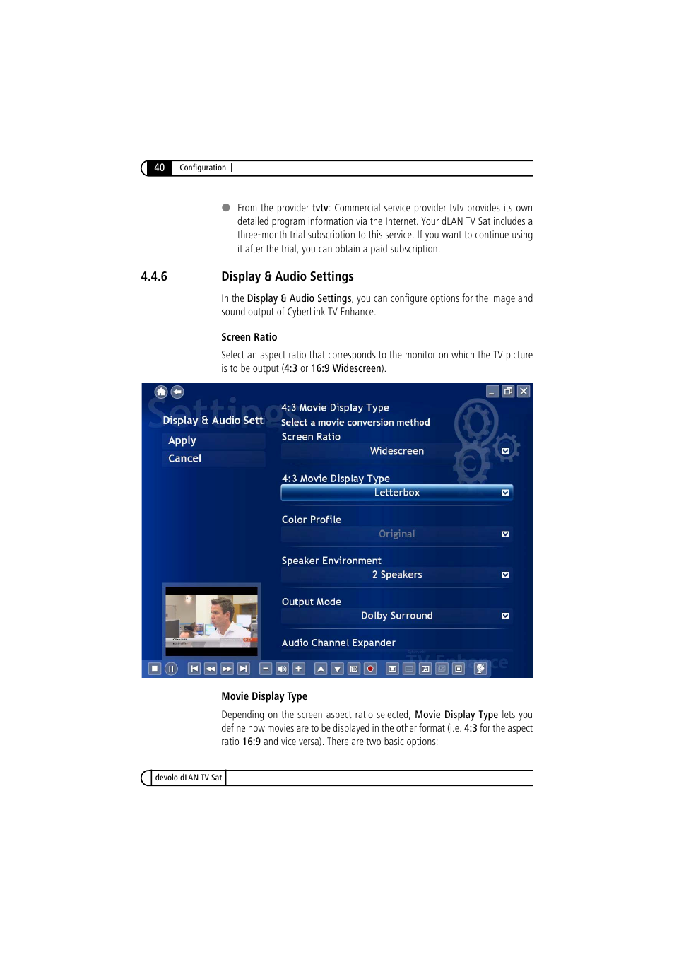 6 display & audio settings, Display & audio settings | Devolo dLAN TV Sat User Manual | Page 40 / 72