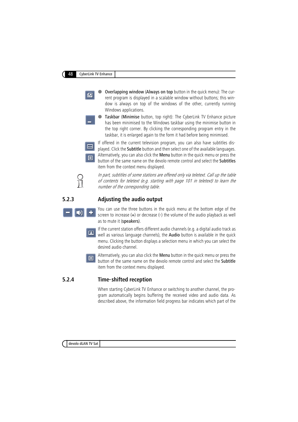 3 adjusting the audio output, 4 time-shifted reception, Adjusting the audio output | Time-shifted reception | Devolo dLAN TV Sat User Manual | Page 48 / 72