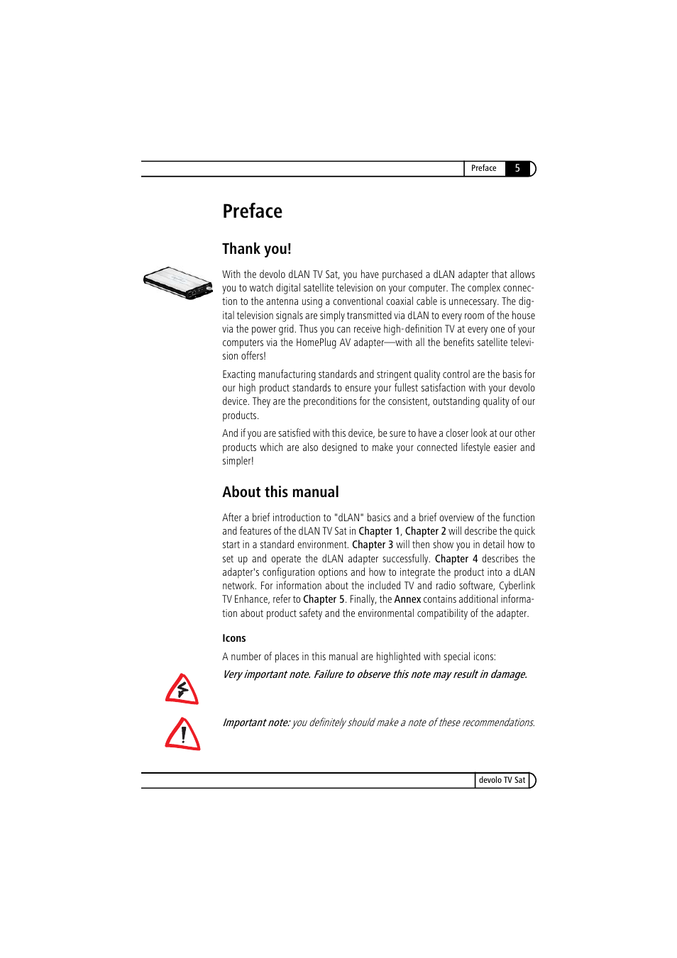 Preface, Thank you, About this manual | Thank you! about this manual | Devolo dLAN TV Sat User Manual | Page 5 / 72