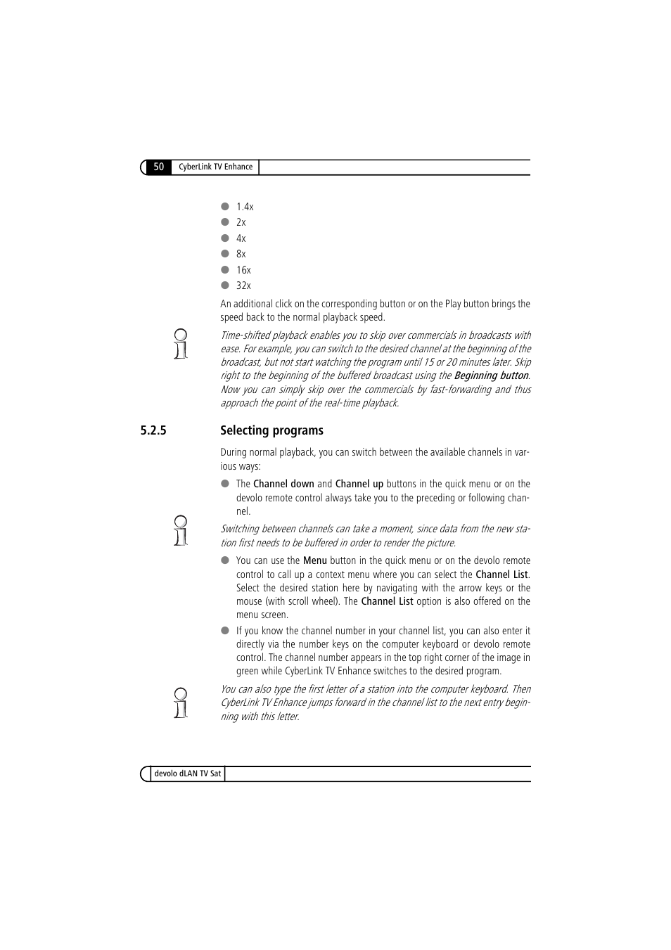 5 selecting programs, Selecting programs | Devolo dLAN TV Sat User Manual | Page 50 / 72