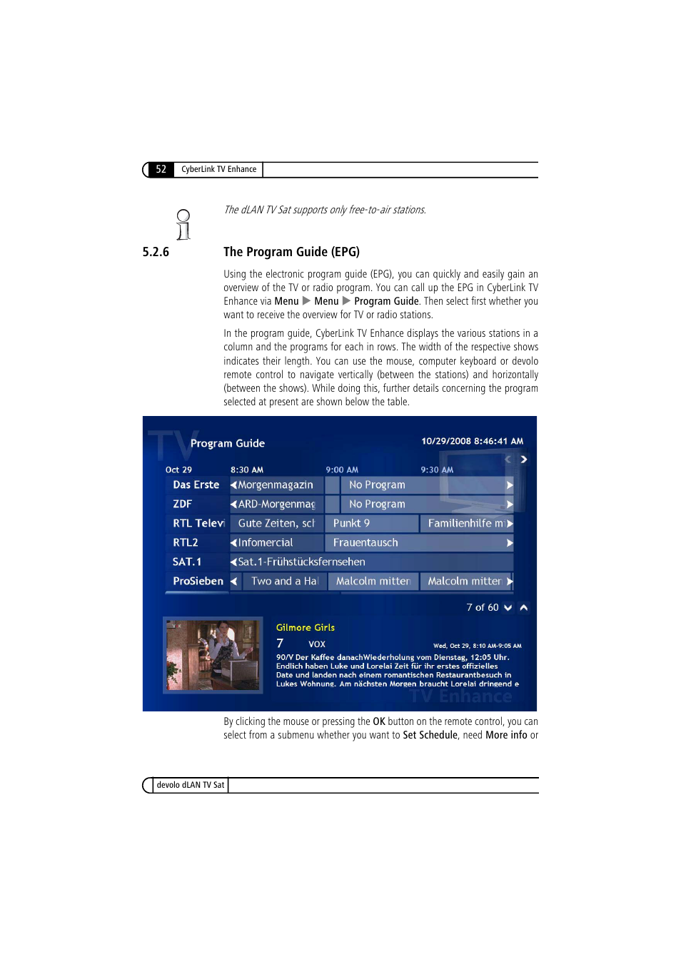 6 the program guide (epg), The program guide (epg) | Devolo dLAN TV Sat User Manual | Page 52 / 72