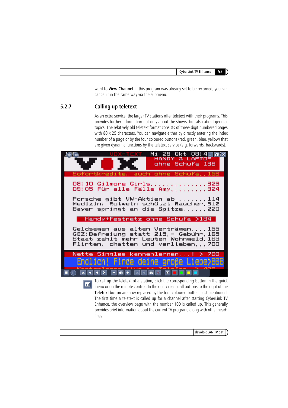 7 calling up teletext, Calling up teletext | Devolo dLAN TV Sat User Manual | Page 53 / 72