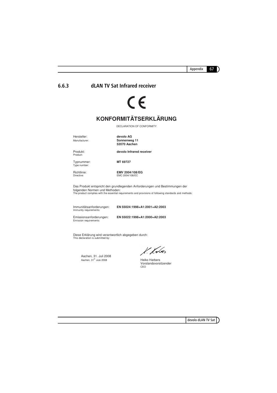 3 dlan tv sat infrared receiver, Dlan tv sat infrared receiver | Devolo dLAN TV Sat User Manual | Page 67 / 72