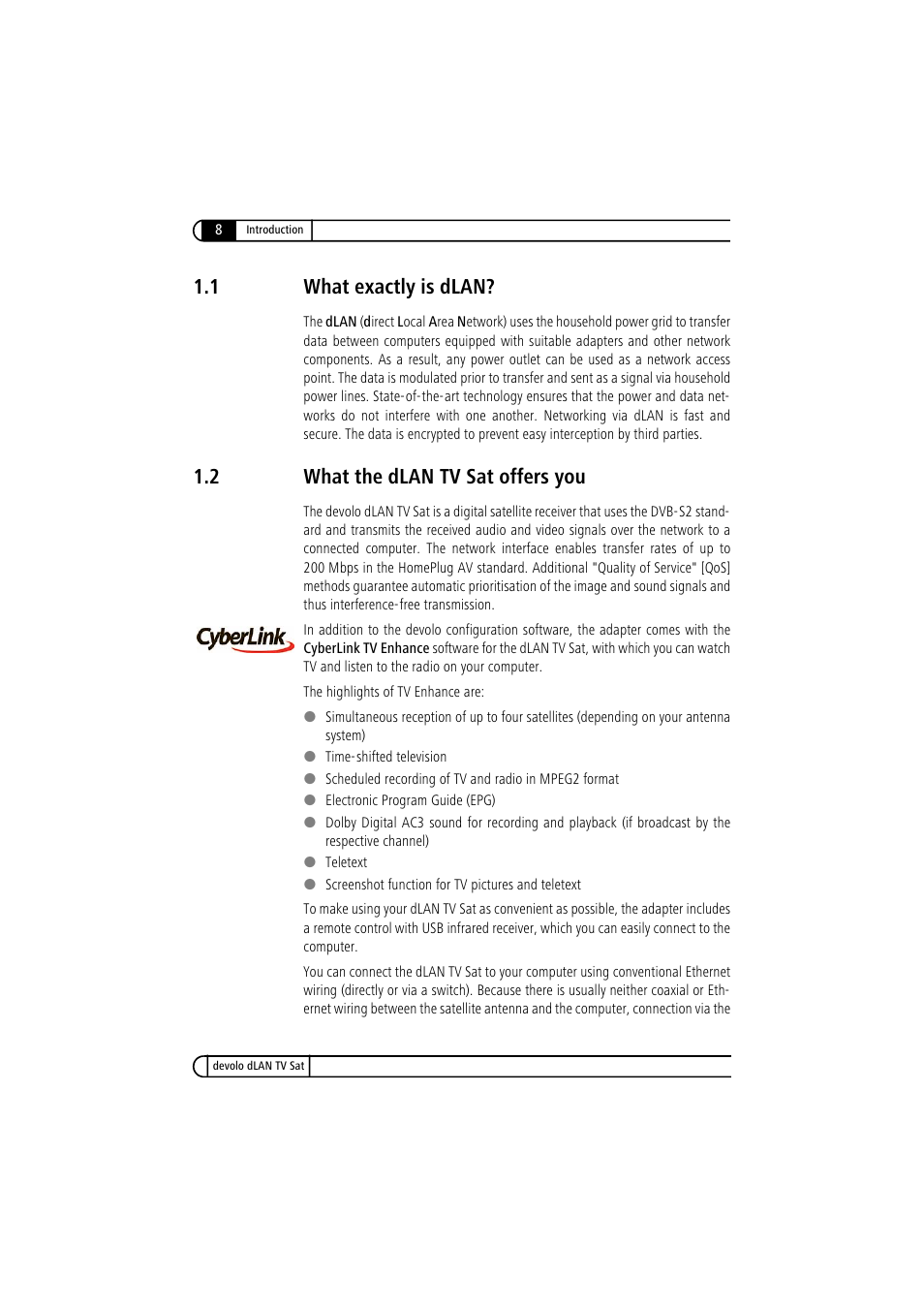 1 what exactly is dlan, 2 what the dlan tv sat offers you, What exactly is dlan | What the dlan tv sat offers you | Devolo dLAN TV Sat User Manual | Page 8 / 72