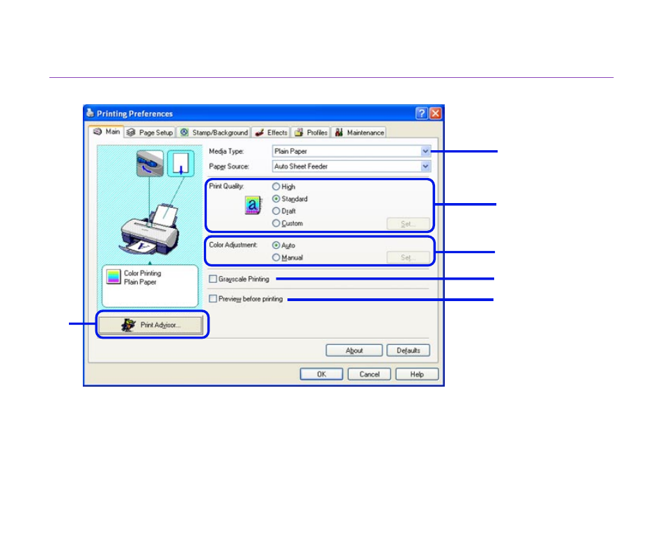 Main tab | Canon i 850 User Manual | Page 23 / 191