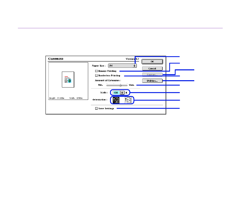 Page setup dialog box | Canon i 850 User Manual | Page 43 / 191