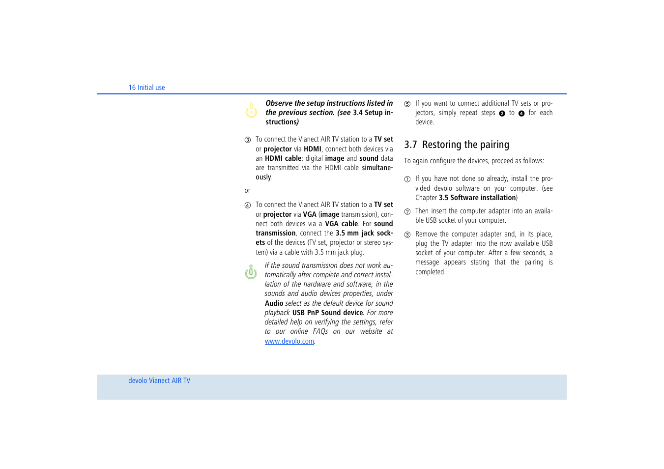 7 restoring the pairing, Restoring the pairing | Devolo dLAN home Notebook to TV Set User Manual | Page 17 / 39