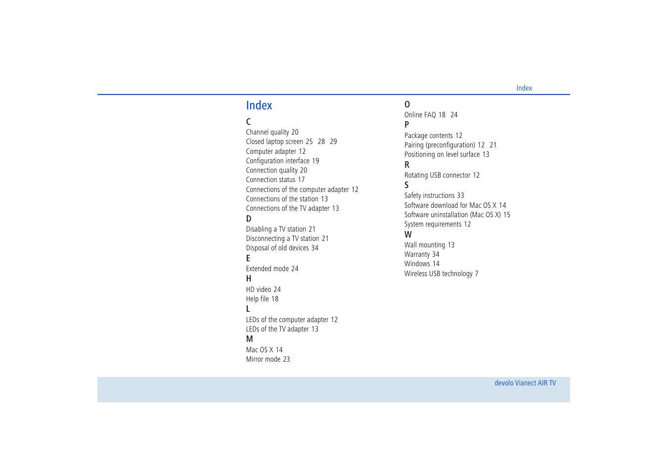 Index | Devolo dLAN home Notebook to TV Set User Manual | Page 38 / 39