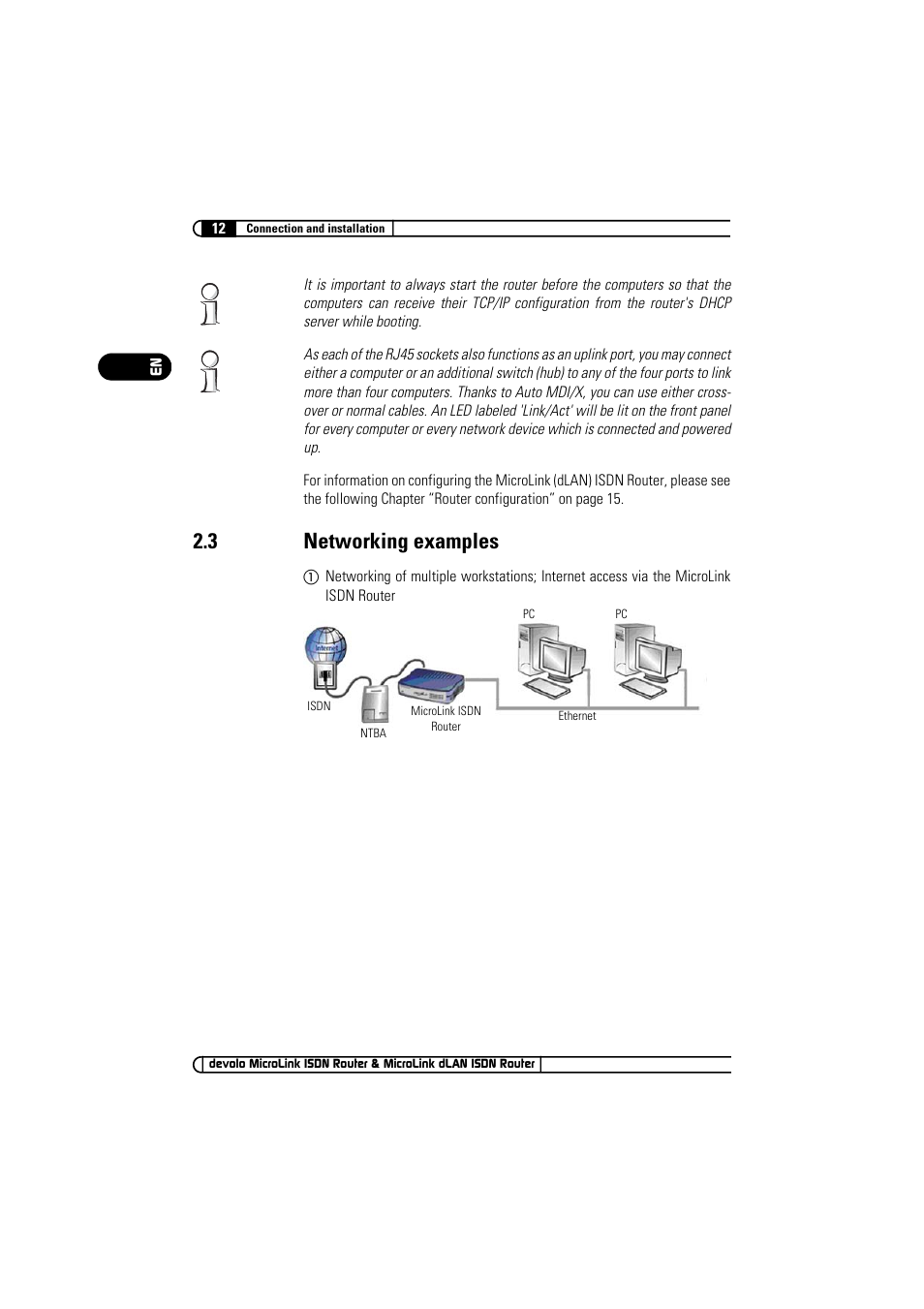 3 networking examples, Networking examples | Devolo MicroLink ISDN Router User Manual | Page 12 / 39