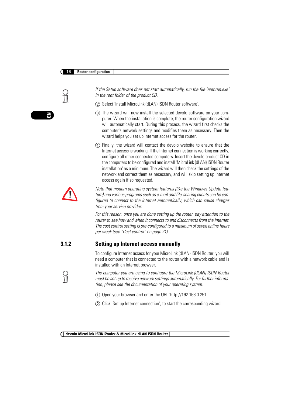 2 setting up internet access manually, Setting up internet access manually | Devolo MicroLink ISDN Router User Manual | Page 16 / 39