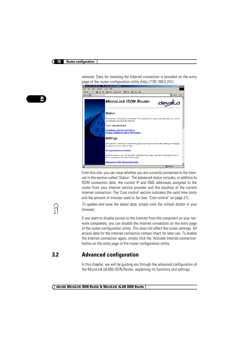 2 advanced configuration, Advanced configuration | Devolo MicroLink ISDN Router User Manual | Page 18 / 39