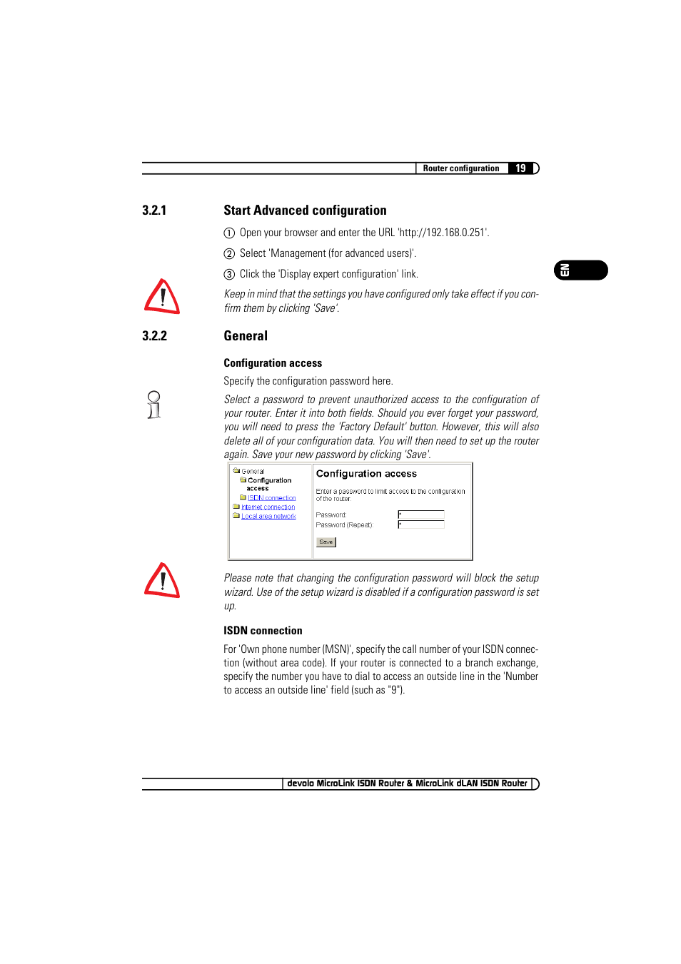 1 start advanced configuration, 2 general, Start advanced configuration | General | Devolo MicroLink ISDN Router User Manual | Page 19 / 39