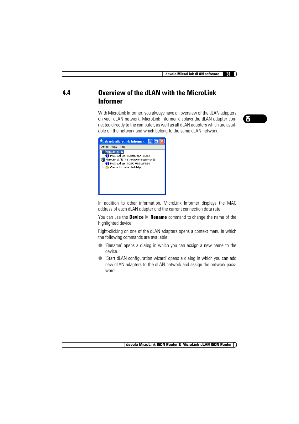 4 overview of the dlan with the microlink informer, Overview of the dlan with the microlink informer | Devolo MicroLink ISDN Router User Manual | Page 31 / 39