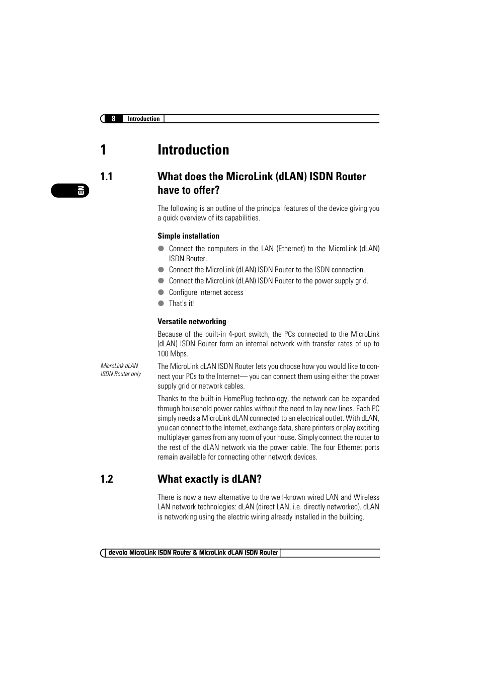1 introduction, 2 what exactly is dlan, Introduction 1.1 | What exactly is dlan, 1introduction | Devolo MicroLink ISDN Router User Manual | Page 8 / 39