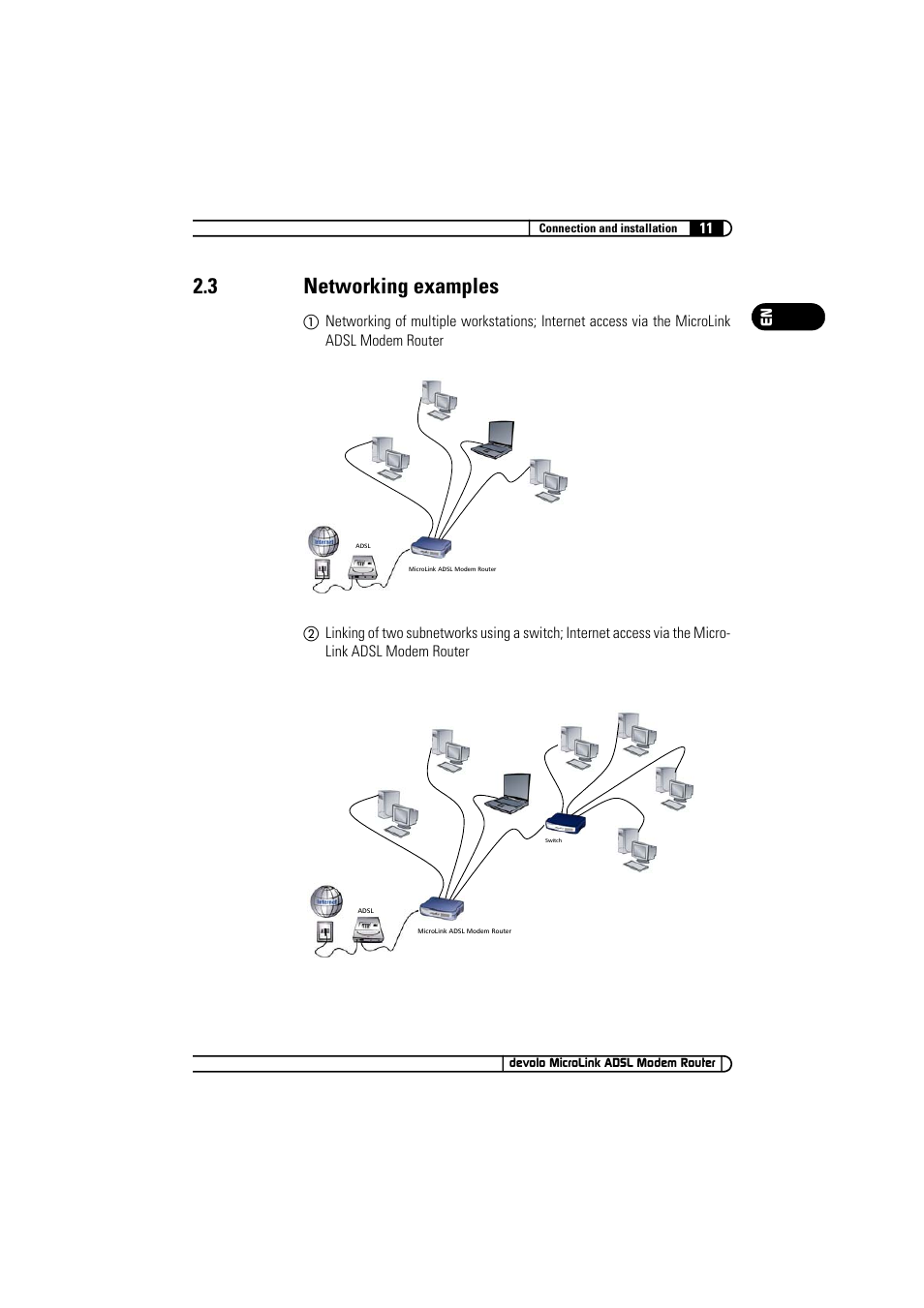 3 networking examples, Networking examples | Devolo MicroLink ADSL Modem Router User Manual | Page 11 / 41