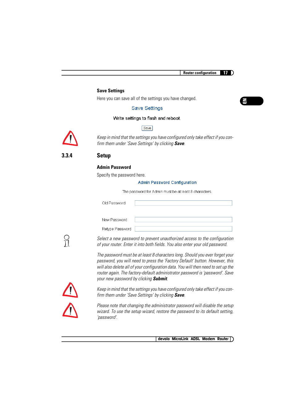 4 setup, Setup | Devolo MicroLink ADSL Modem Router User Manual | Page 17 / 41