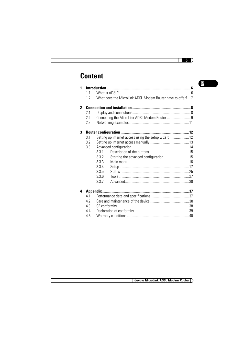 Content | Devolo MicroLink ADSL Modem Router User Manual | Page 5 / 41