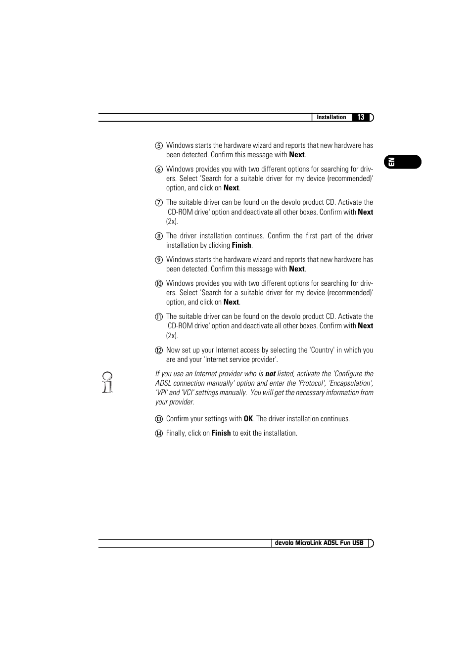 Devolo MicroLink ADSL Fun USB User Manual | Page 13 / 20