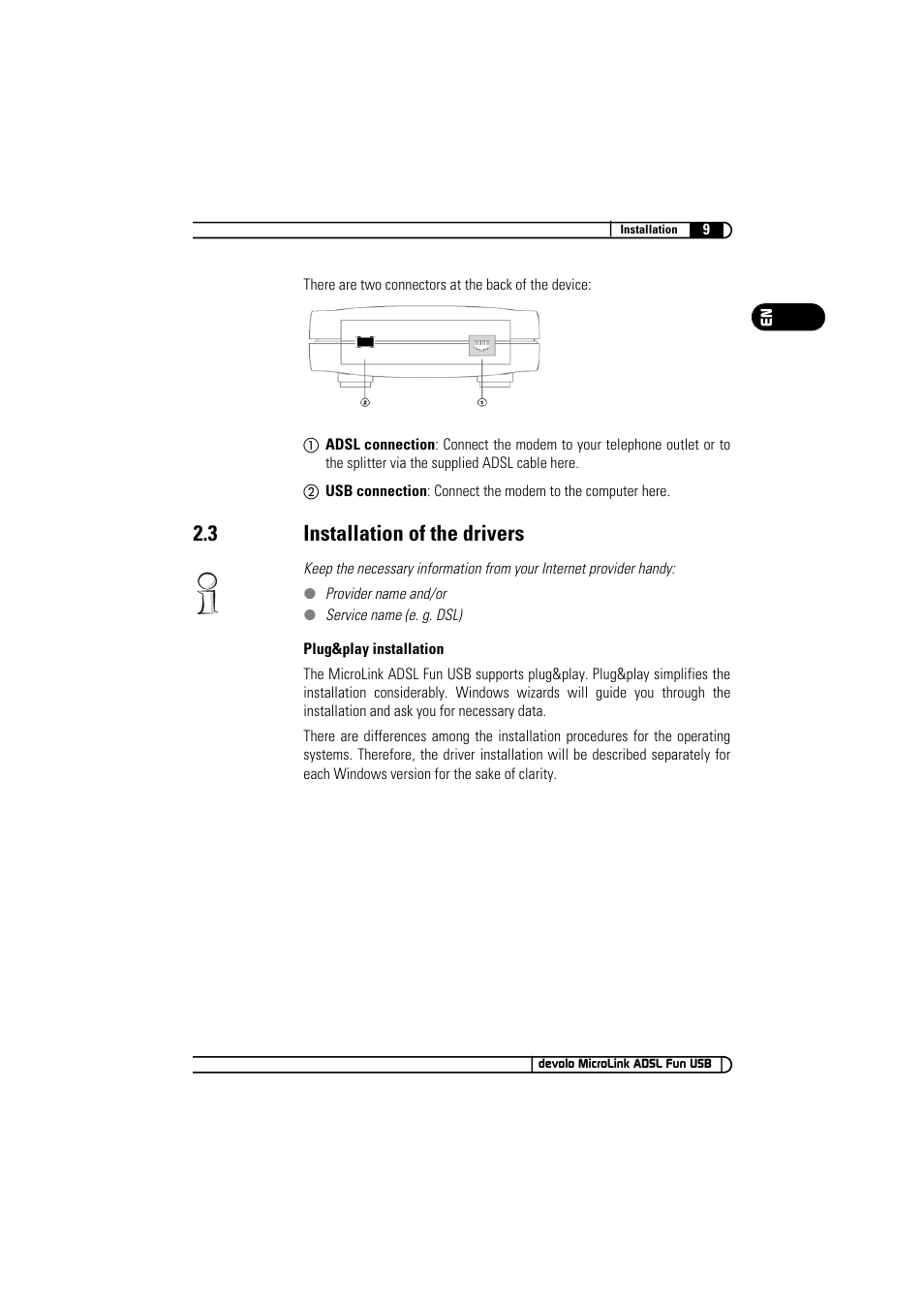 3 installation of the drivers | Devolo MicroLink ADSL Fun USB User Manual | Page 9 / 20