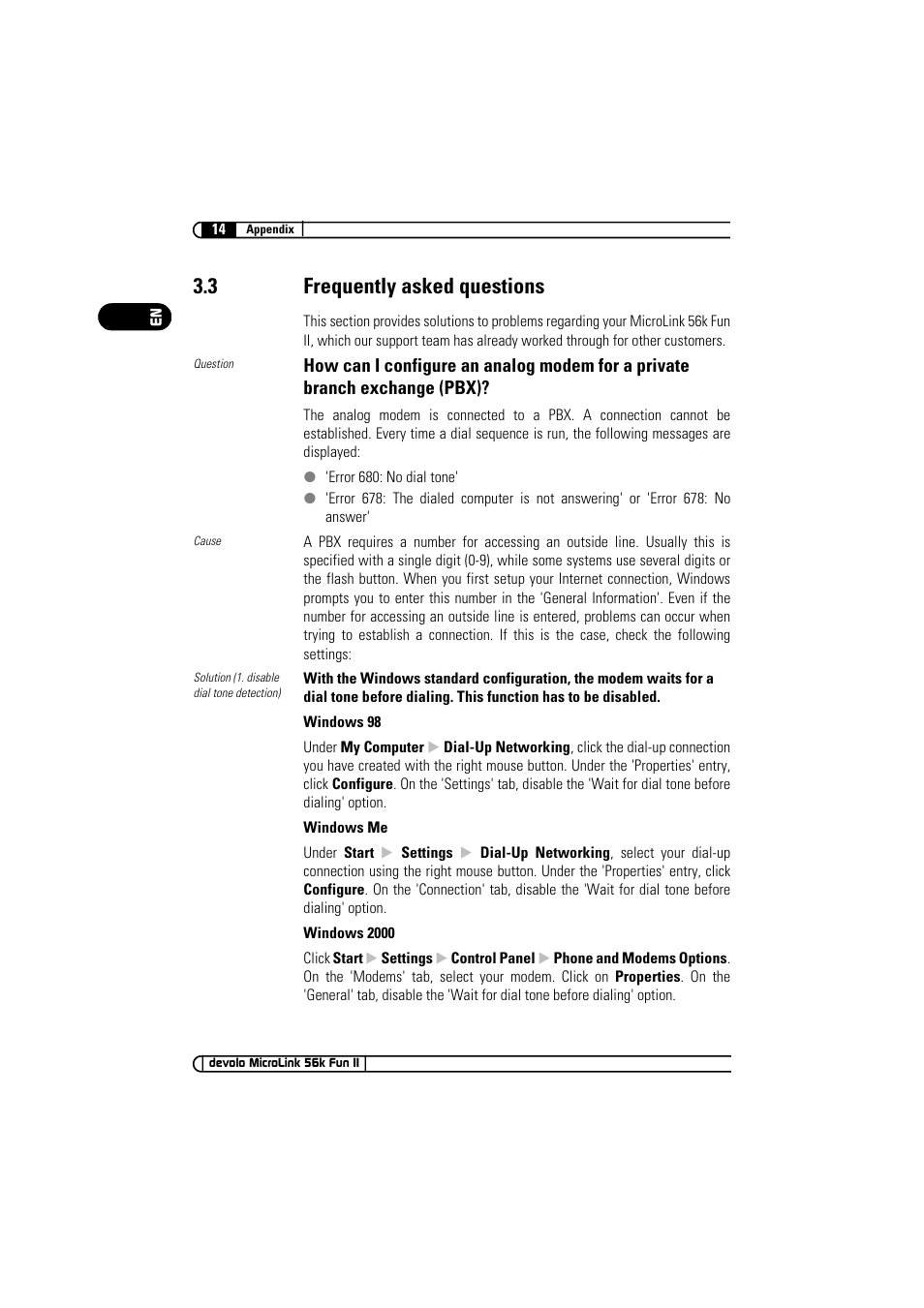 3 frequently asked questions | Devolo MicroLink 56k Fun II User Manual | Page 14 / 19