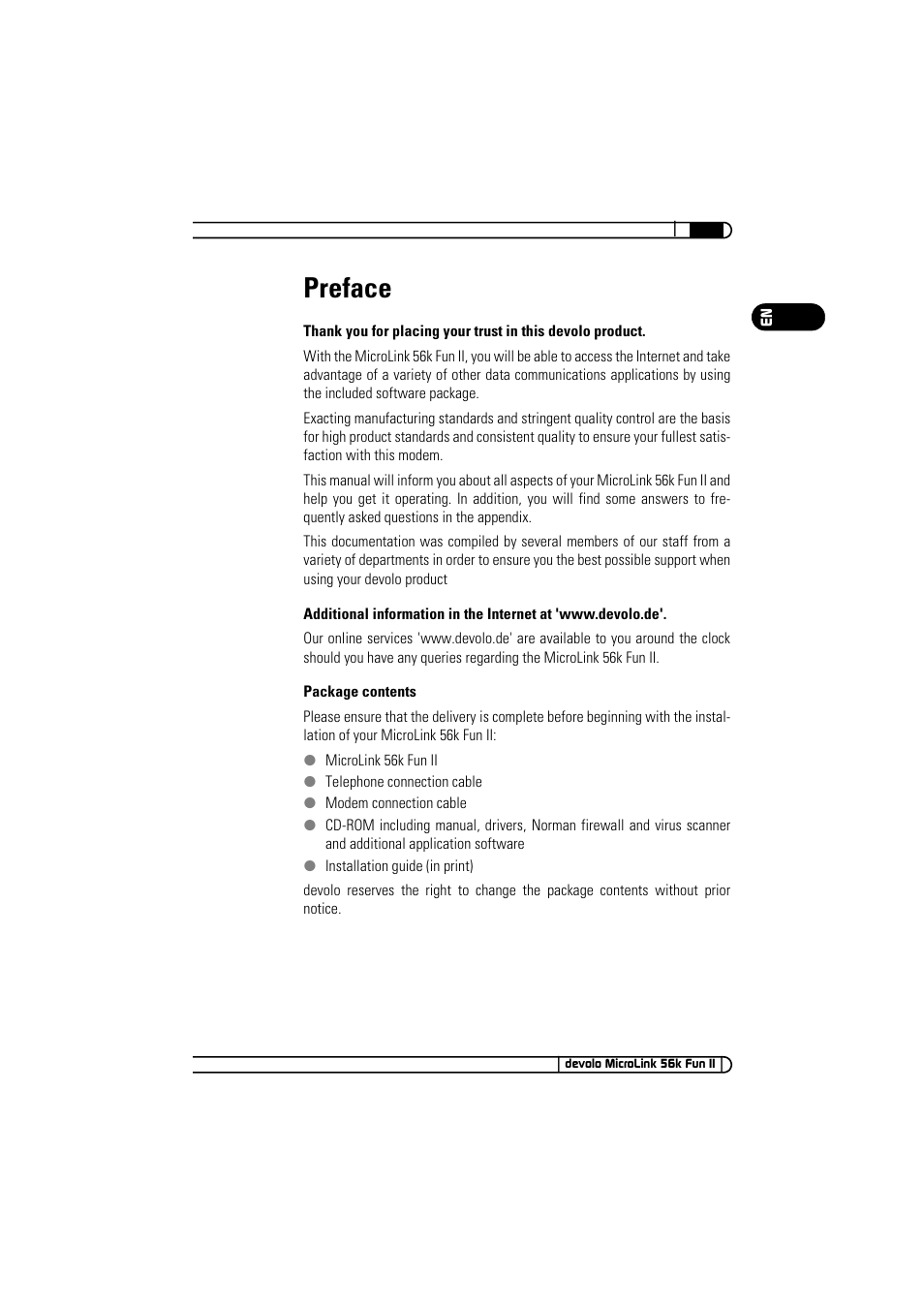 Preface | Devolo MicroLink 56k Fun II User Manual | Page 3 / 19