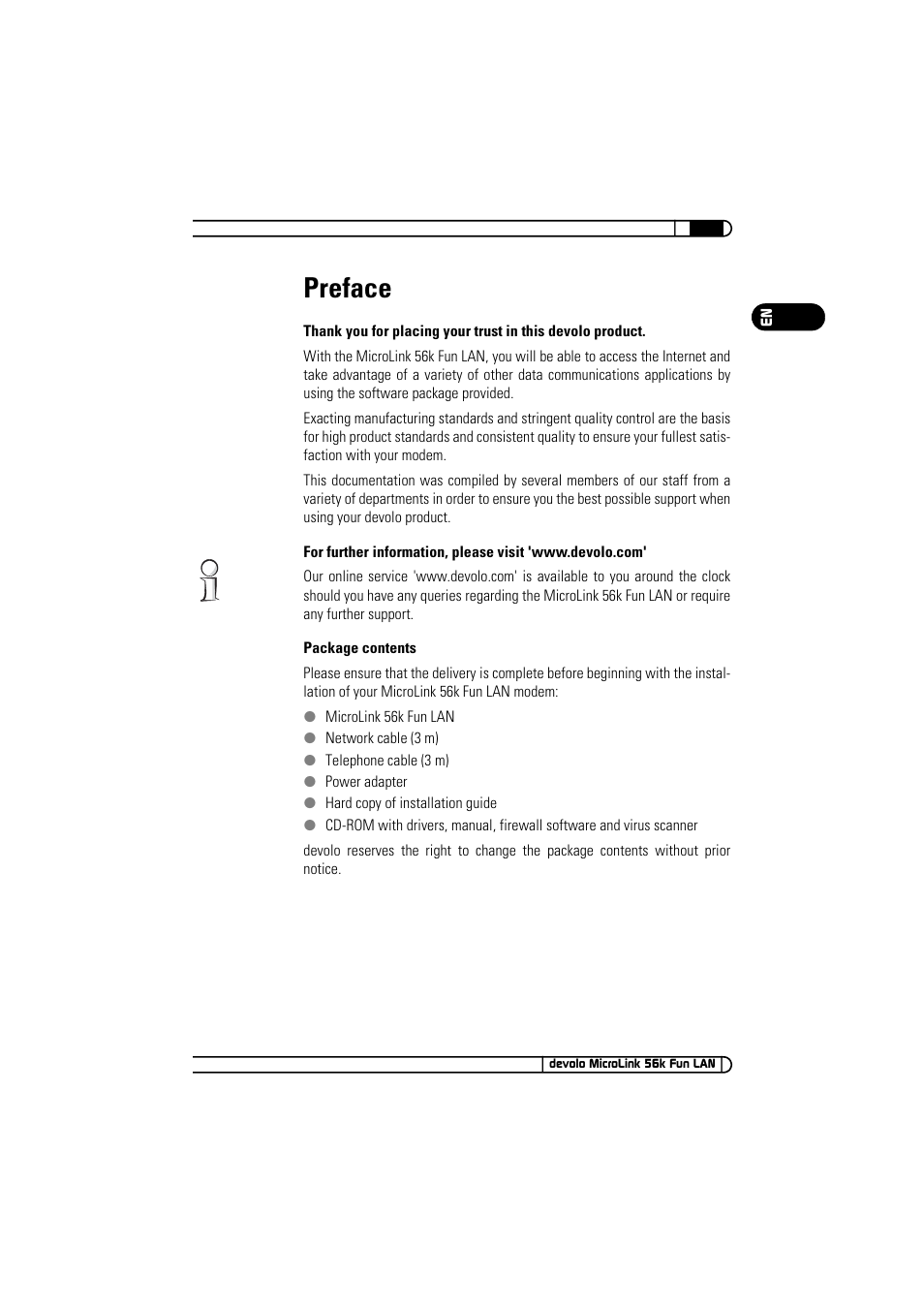 Preface | Devolo MicroLink 56k Fun LAN User Manual | Page 3 / 22